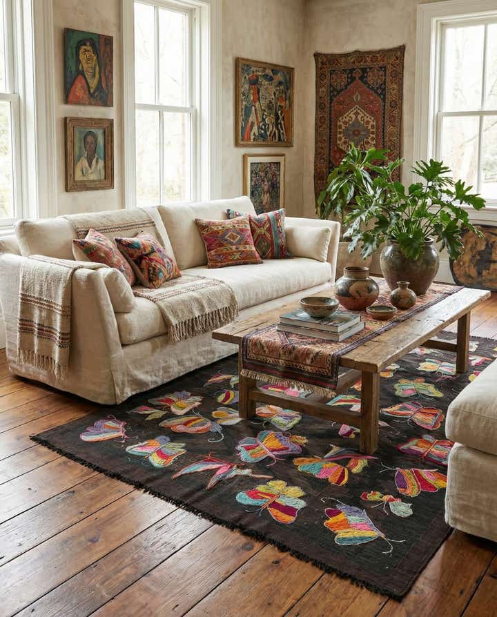 4' 4 x 6' 5 Hand Woven Kilim Suzani Wool Rug