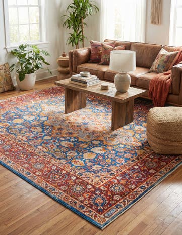 Navy Blue Washable Timeless Square Rug