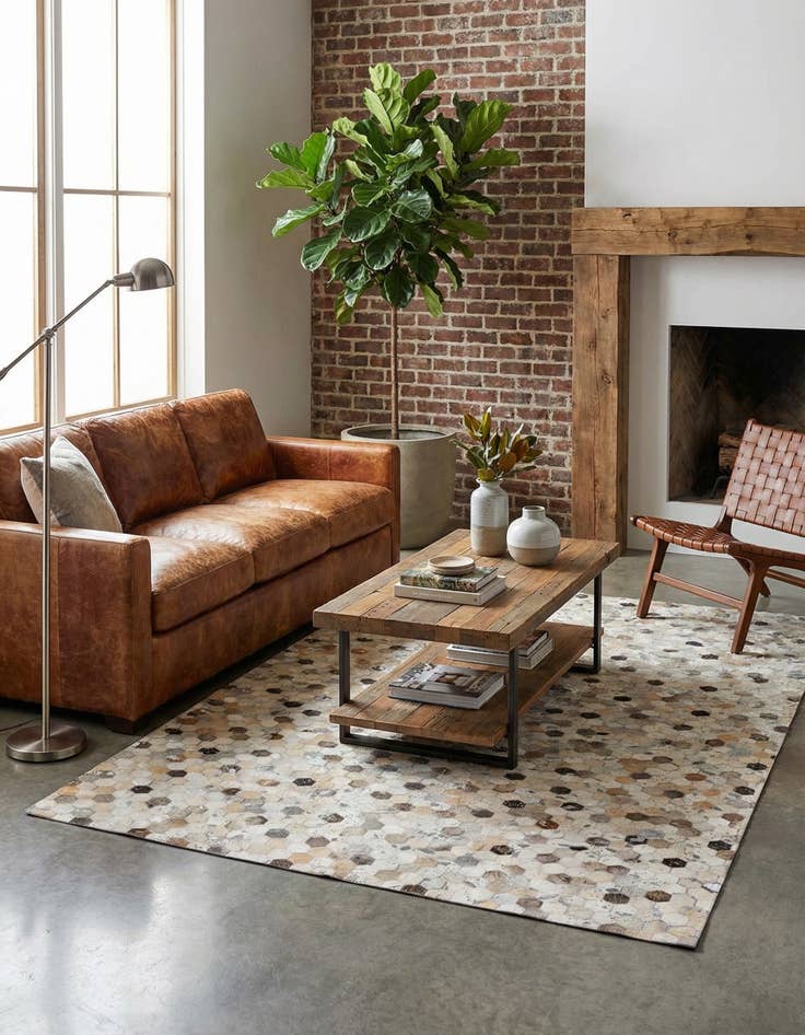 Detail image of 5' 1 x 8' 1 Cowhide Stocks Rug