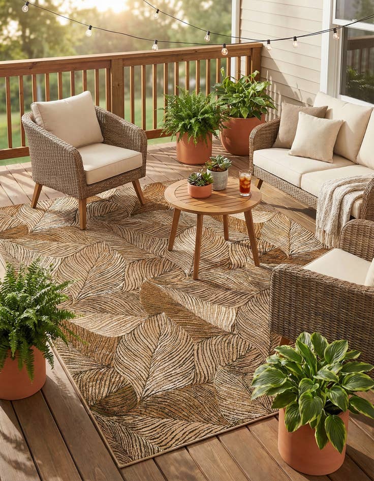 Detail image of 7' 10 x 10'  Washable Botanical Indoor / Outdoor Rug