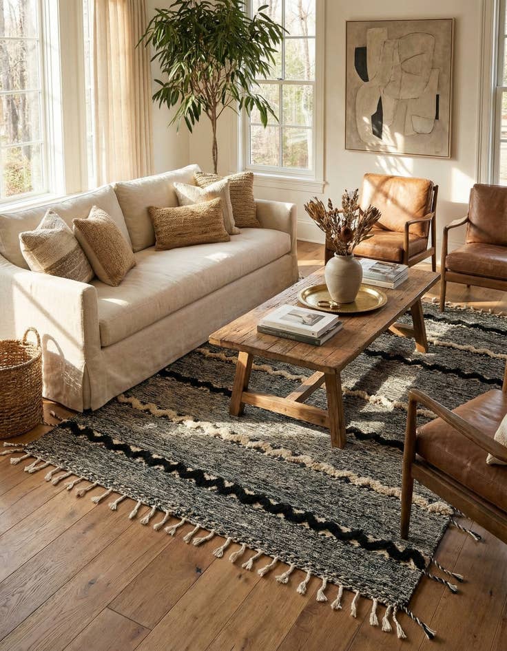 Detail image of 6' 7 x 9' 9  Hand Knotted Moroccan Wool Rug