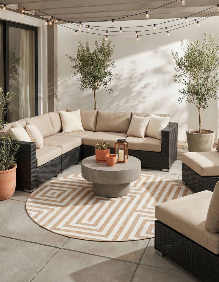 Detail image of 10' x 10'  Washable Modern Indoor / Outdoor Round Rug