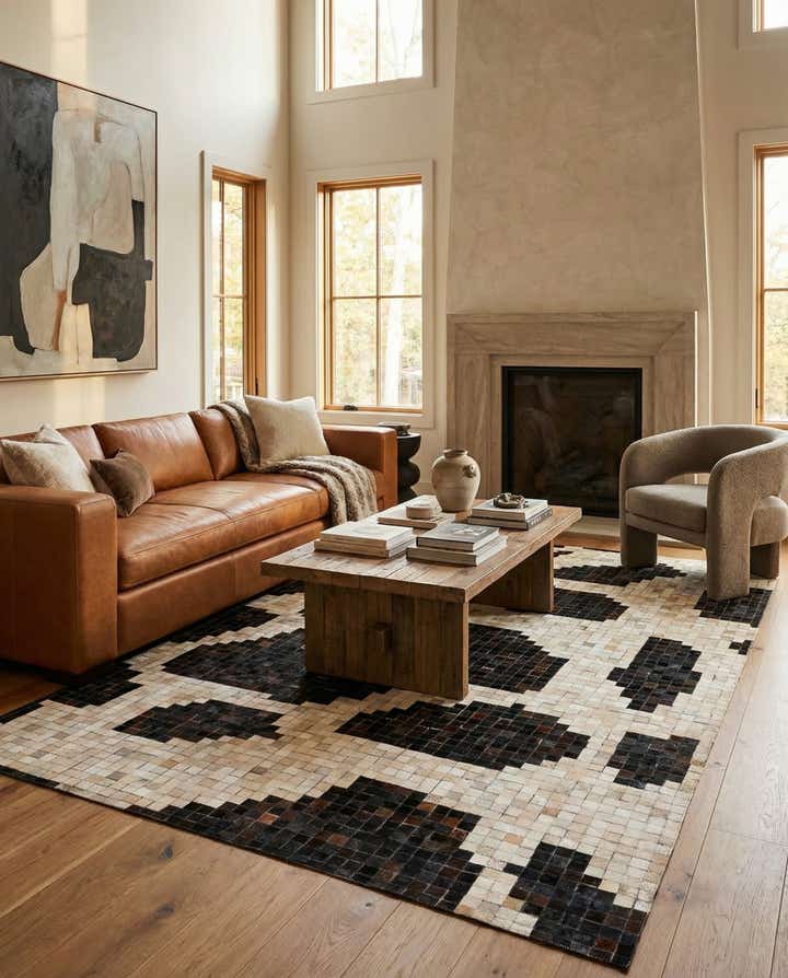 5' 2 x 8' Cowhide Leather Rug