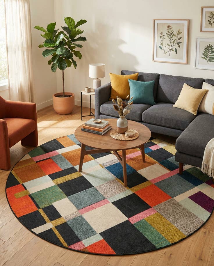 Detail image of 7' 10 x 7' 10 Easy-Clean Casablanca Indoor / Outdoor Round Rug