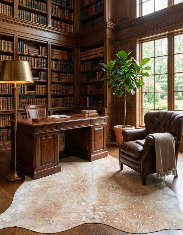 Detail image of 6' 8 x 7' 4 Cowhide Leather Square Rug