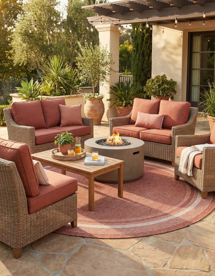 Detail image of 13' x 13' Easy-Clean Border Indoor / Outdoor Round Rug