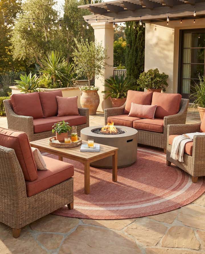 13' x 13' Easy-Clean Border Indoor / Outdoor Round Rug