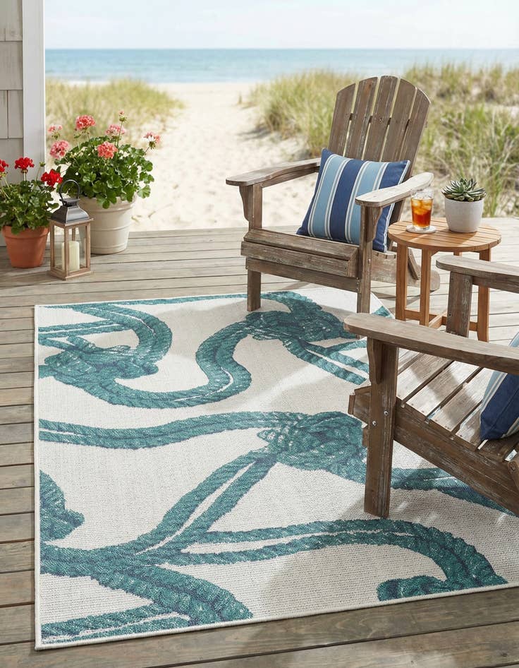 Detail image of 4' x 6'  Washable Coastal Indoor / Outdoor Rug