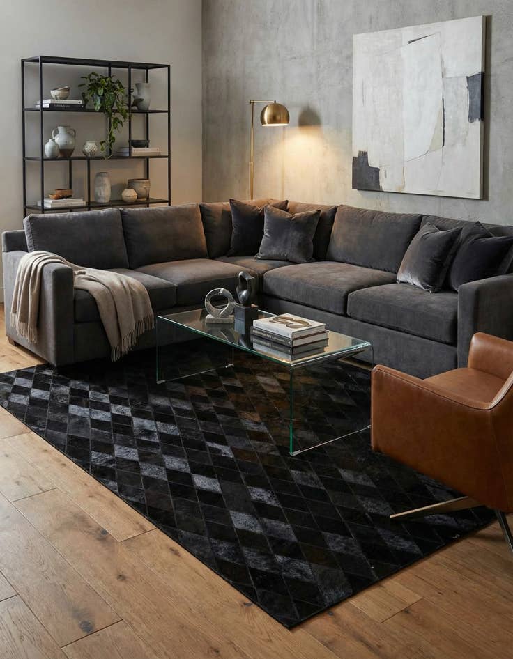 Detail image of 5' 2 x 8' Cowhide Stocks Rug