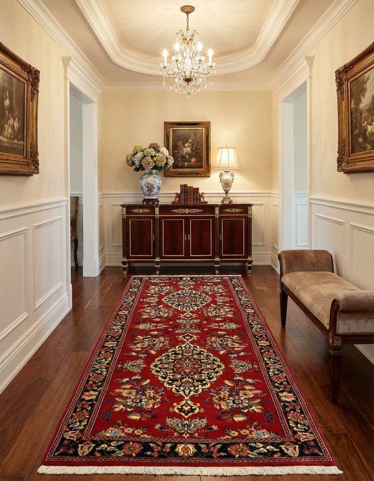 Detail image of  2' 7 x 7' 3  Hand Knotted Qom Persian Runner Rug