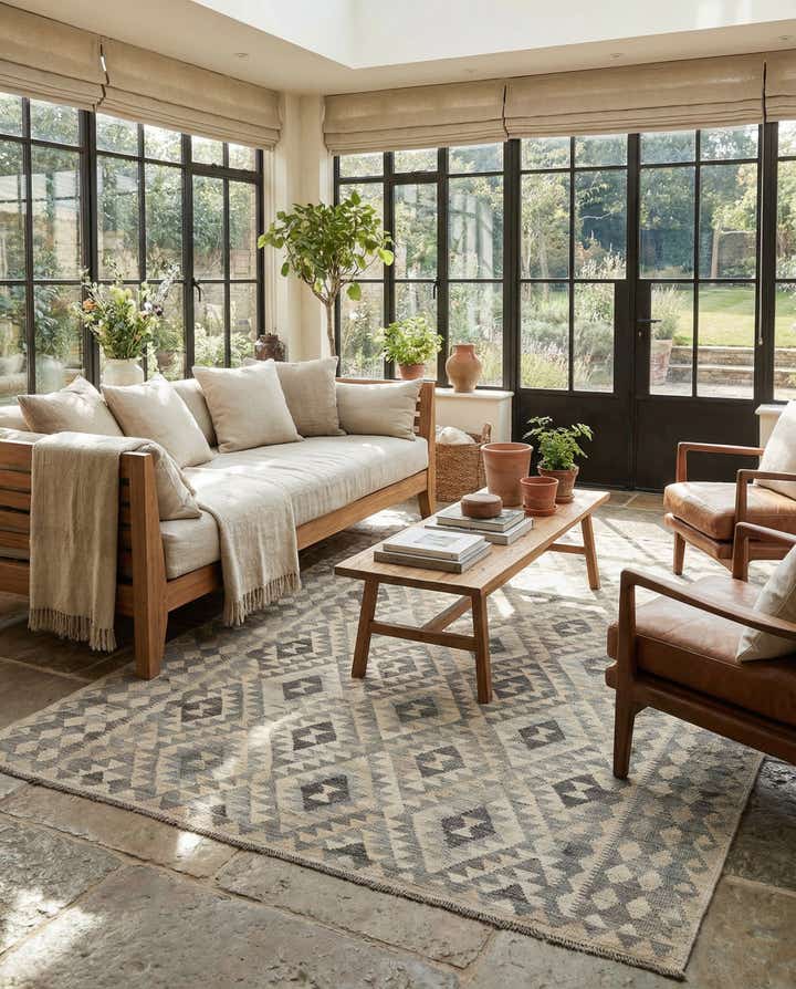 7' x 9' 10 Hand Woven Kilim Maymana Wool Rug