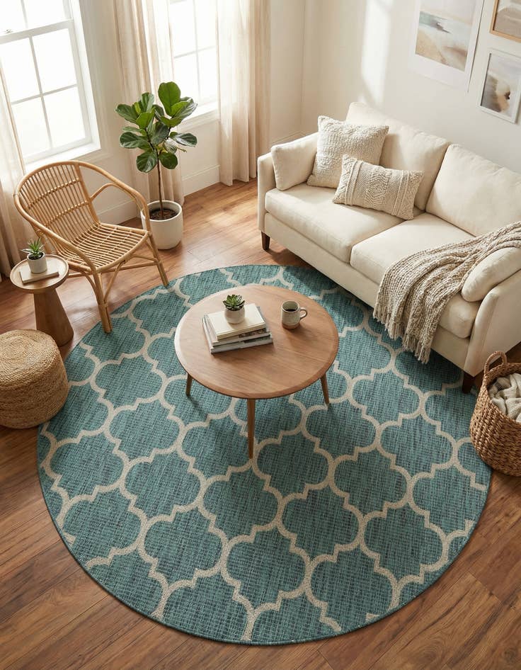 Detail image of 7' 10 x 7' 10  Washable Trellis Indoor / Outdoor Round Rug