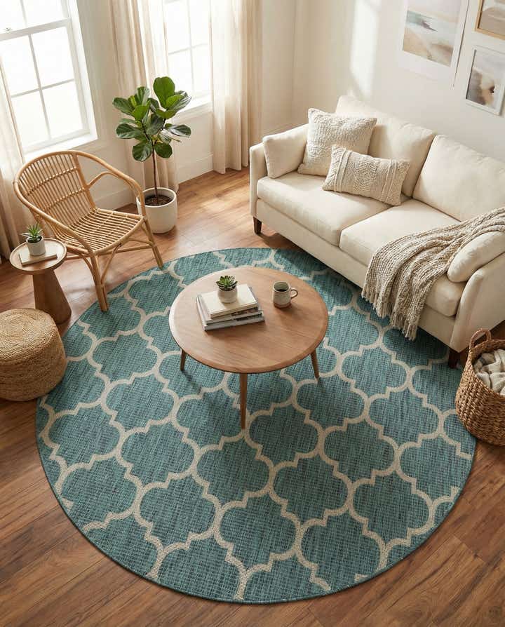 7' 10 x 7' 10 Easy-Clean Trellis Indoor / Outdoor Round Rug