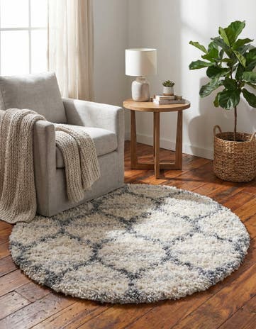 Beige Athena Shag Round Rug