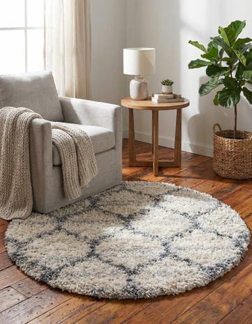 Beige Athena Shag Round Rug