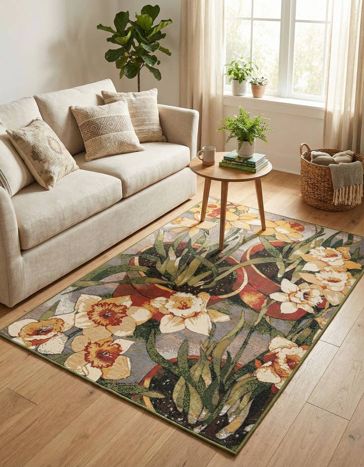 Detail image of 5' x 8' Easy-Clean Botanical Indoor / Outdoor Rug