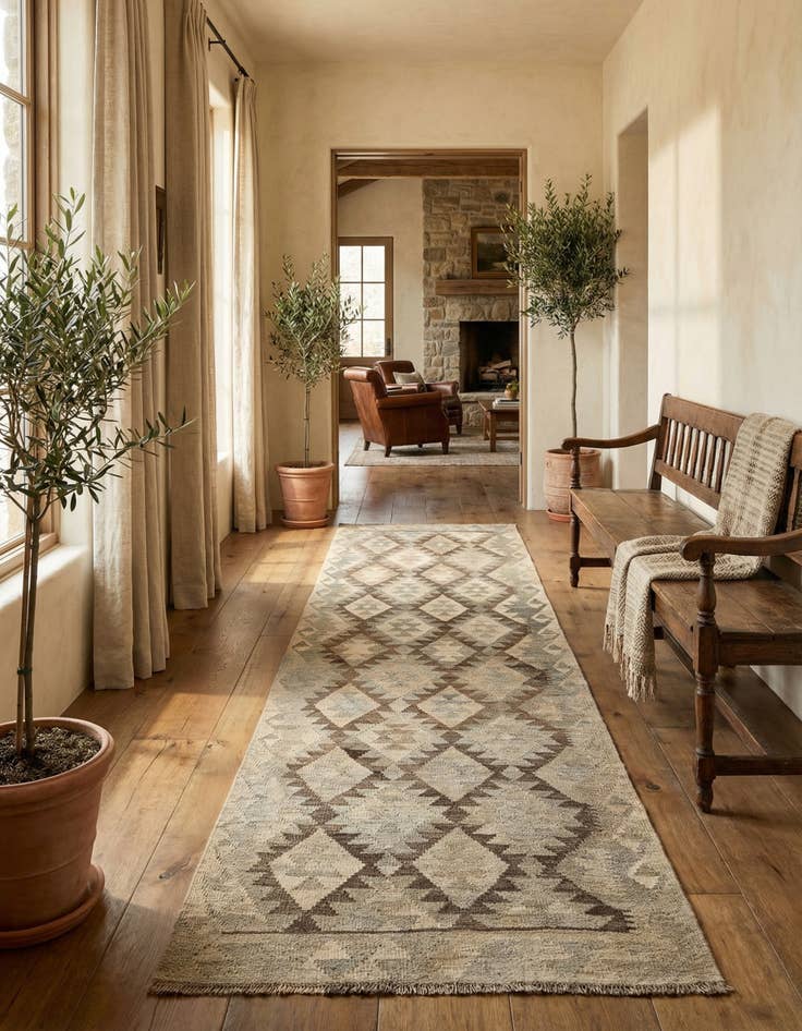 Detail image of 2' 10 x 9' 6  Hand Woven Kilim Maymana Wool Runner Rug