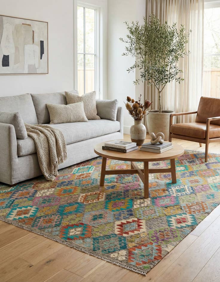 Detail image of 6' 3 x 8' 6  Hand Woven Kilim Modern Wool Rug