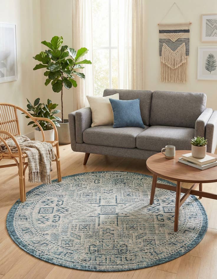 Detail image of 3' x 3'  Washable Aztec Indoor / Outdoor Round Rug