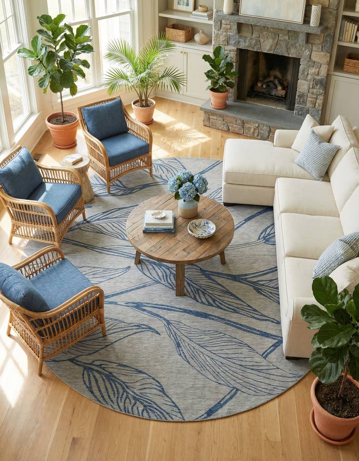 Detail image of 13' x 13' Easy-Clean Botanical Indoor / Outdoor Round Rug