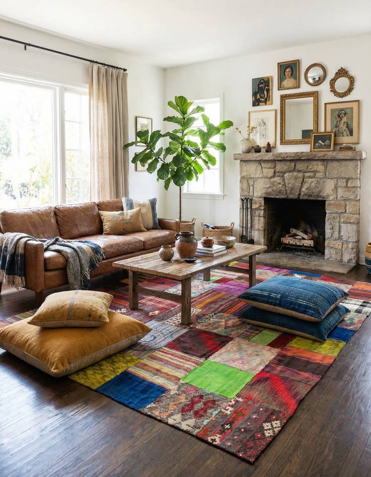 Detail image of  6' 8 x 9' 10  Hand Woven Kilim Patchwork Wool Rug