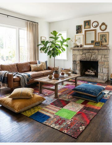 6' 8 x 9' 10 Hand Woven Kilim Patchwork Wool Rug