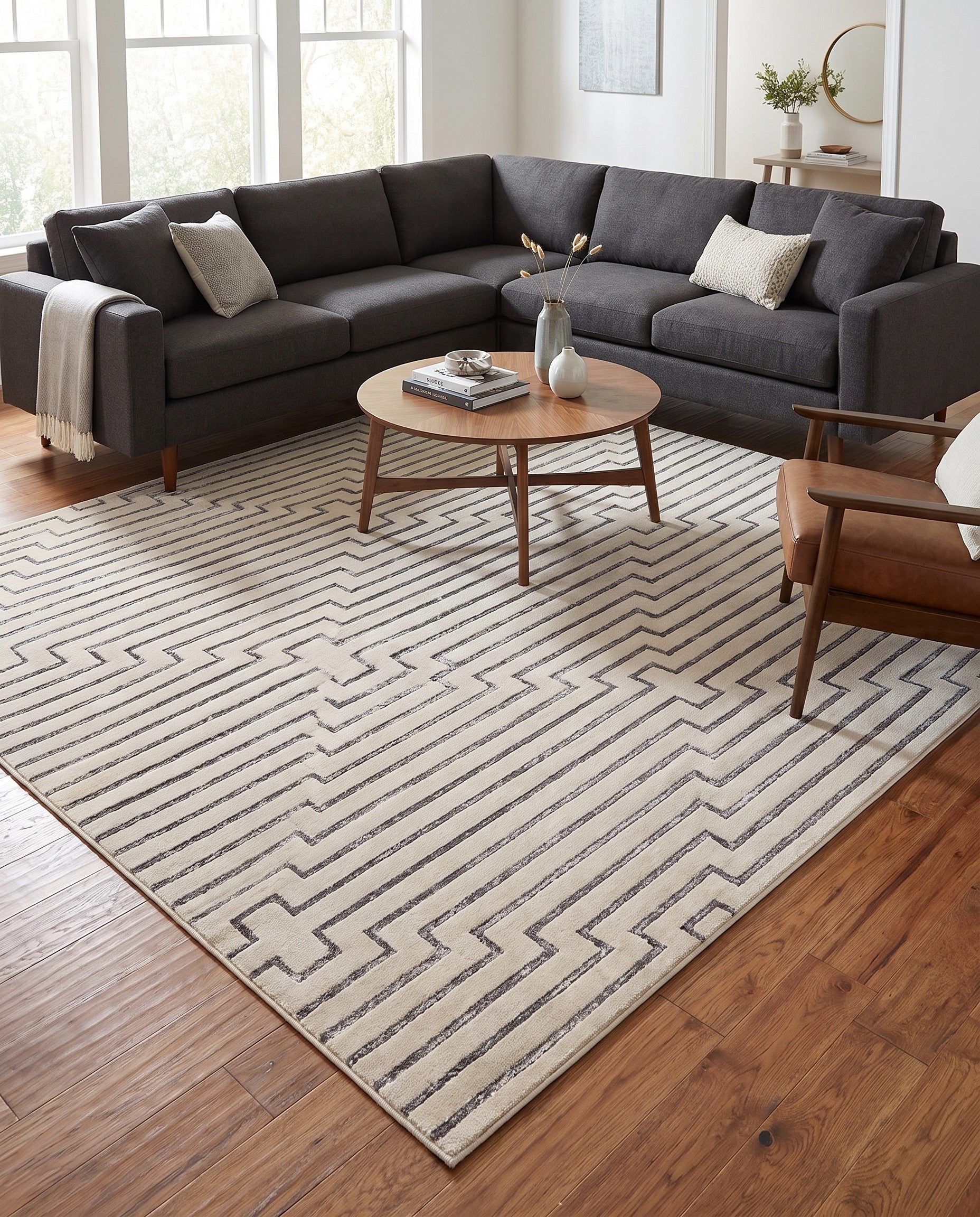 White and Silver Vogue Geo Square Rug