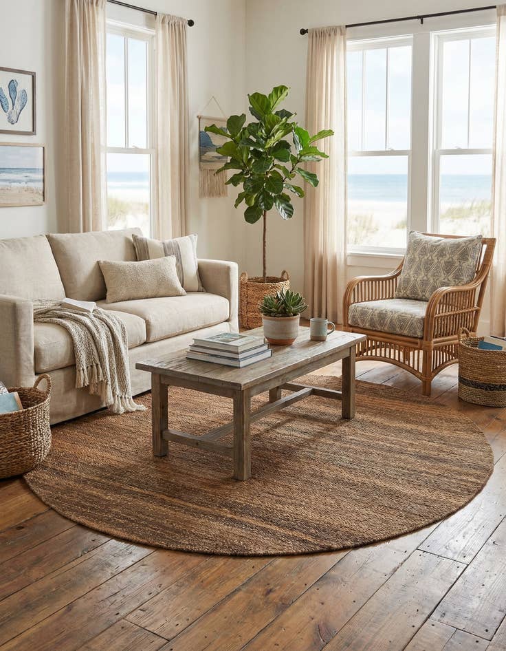 Detail image of 7' 10 x 7' 10 Hand Woven Palm Beach Jute Round Rug