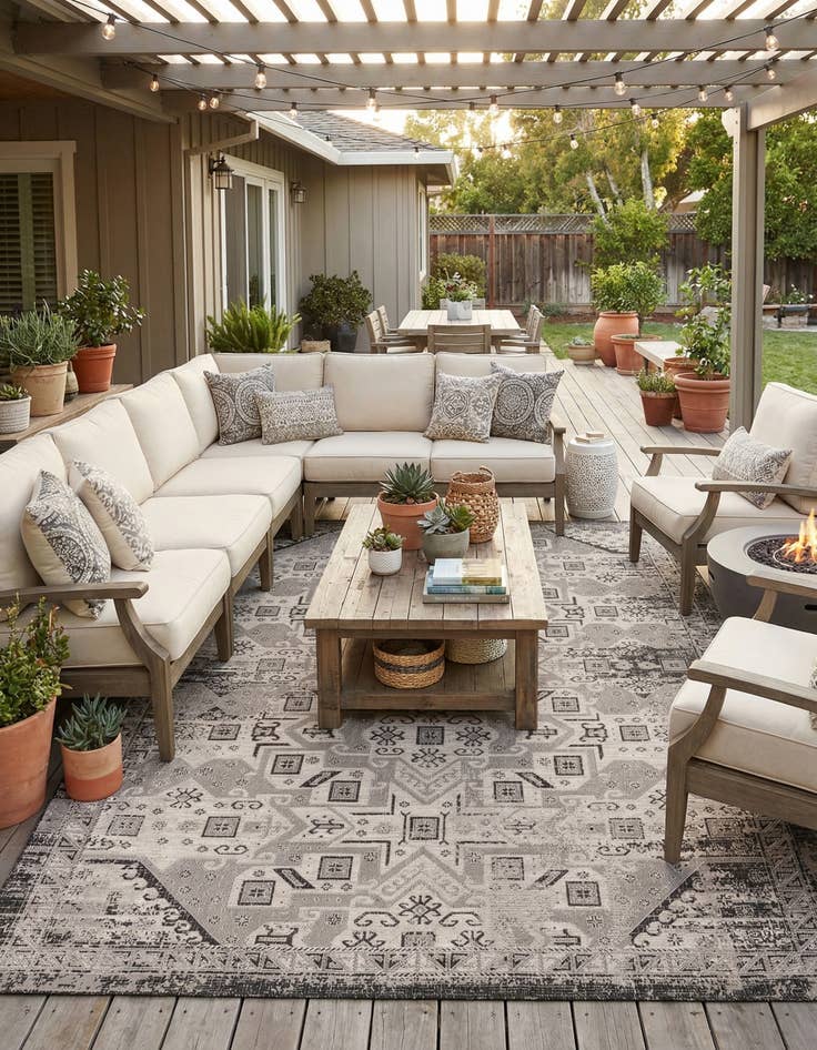 Detail image of 10' x 14'  Washable Aztec Indoor / Outdoor Rug