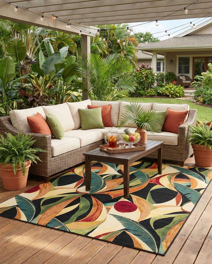 7' 10 x 10' Easy-Clean Botanical Indoor / Outdoor Rug