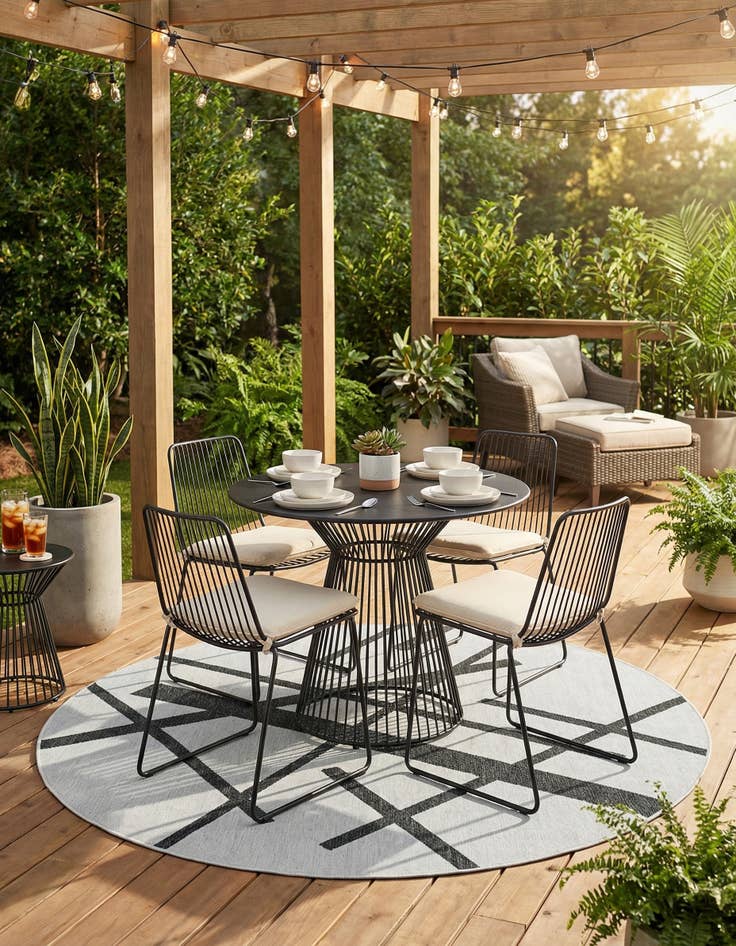 Detail image of 7' 10 x 7' 10 Easy-Clean Modern Indoor / Outdoor Round Rug