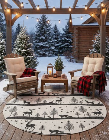 7' 10 x 7' 10 Easy-Clean Holiday Indoor / Outdoor Round Rug