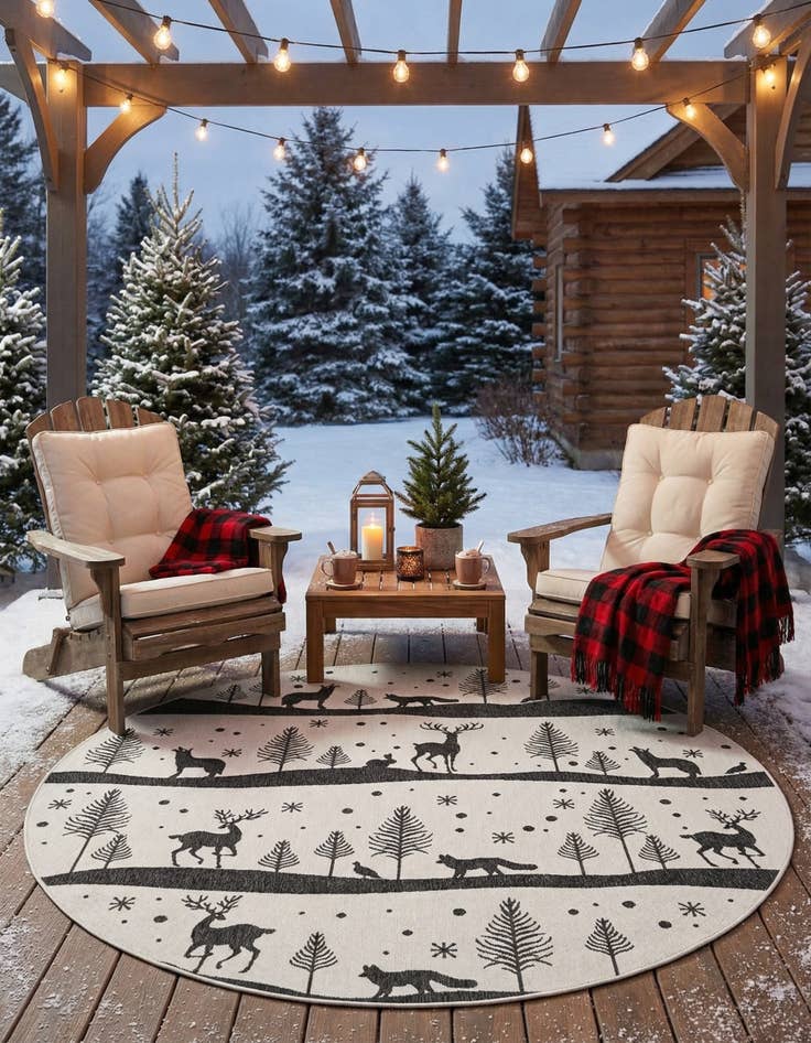 Detail image of 7' 10 x 7' 10  Washable Holiday Indoor / Outdoor Round Rug