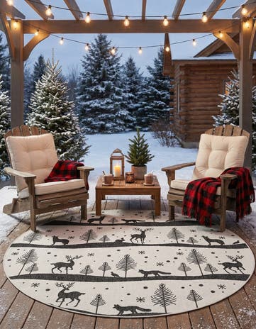 7' 10 x 7' 10 Easy-Clean Holiday Indoor / Outdoor Round Rug