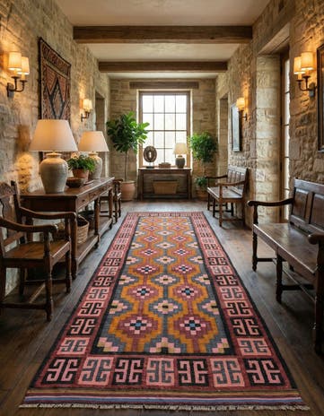 4' 10 x 12' Hand Woven Kilim Fars Wool Runner Rug
