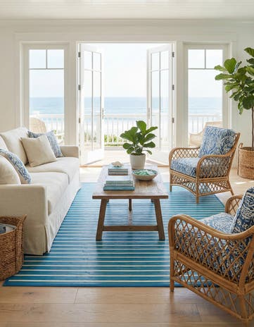Blue White Bamboo Square Rug