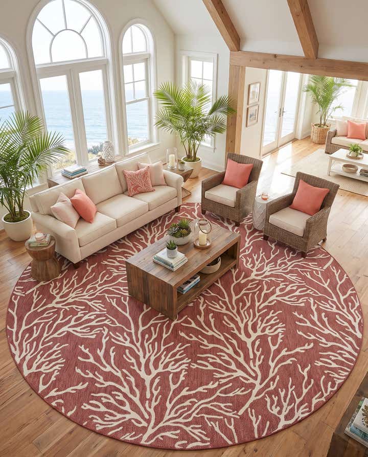 12' x 12' Easy-Clean Coastal Indoor / Outdoor Round Rug
