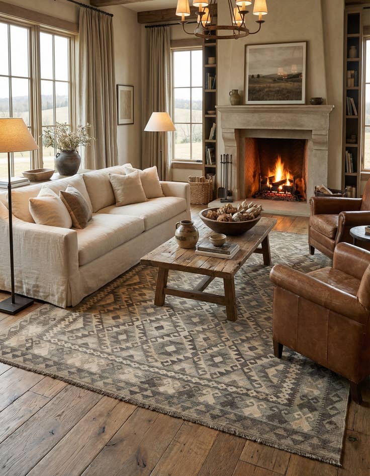 Detail image of 6' 10 x 9' 7  Hand Woven Kilim Maymana Wool Rug