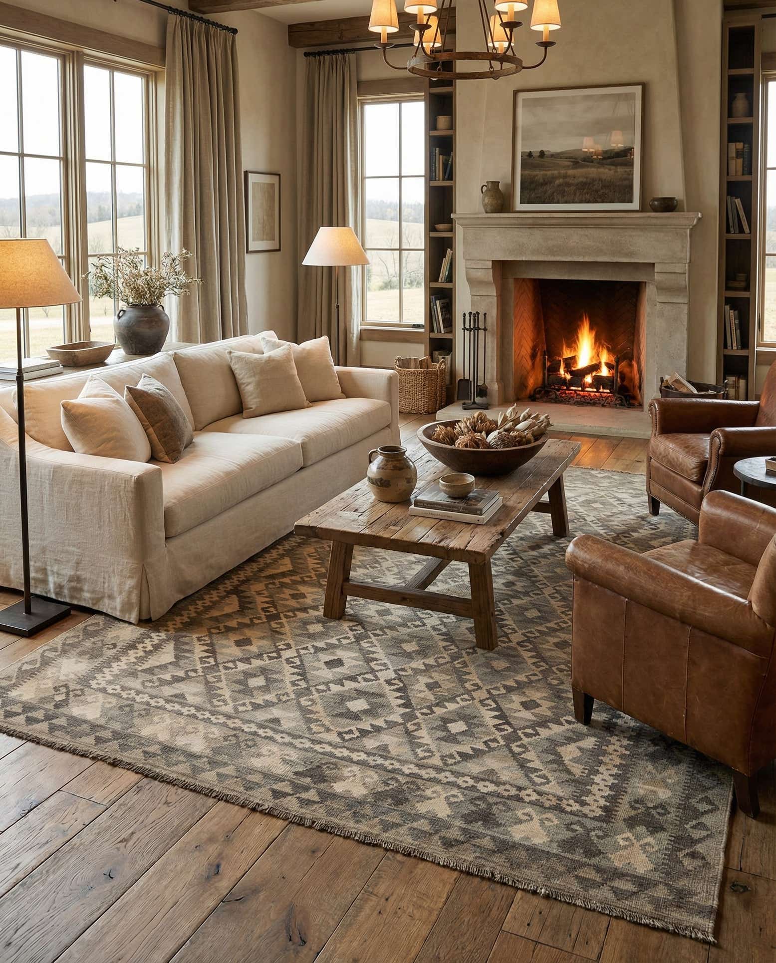 6' 10 x 9' 7 Hand Woven Kilim Maymana Wool Rug