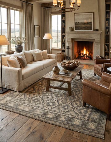 6' 10 x 9' 7 Hand Woven Kilim Maymana Wool Rug