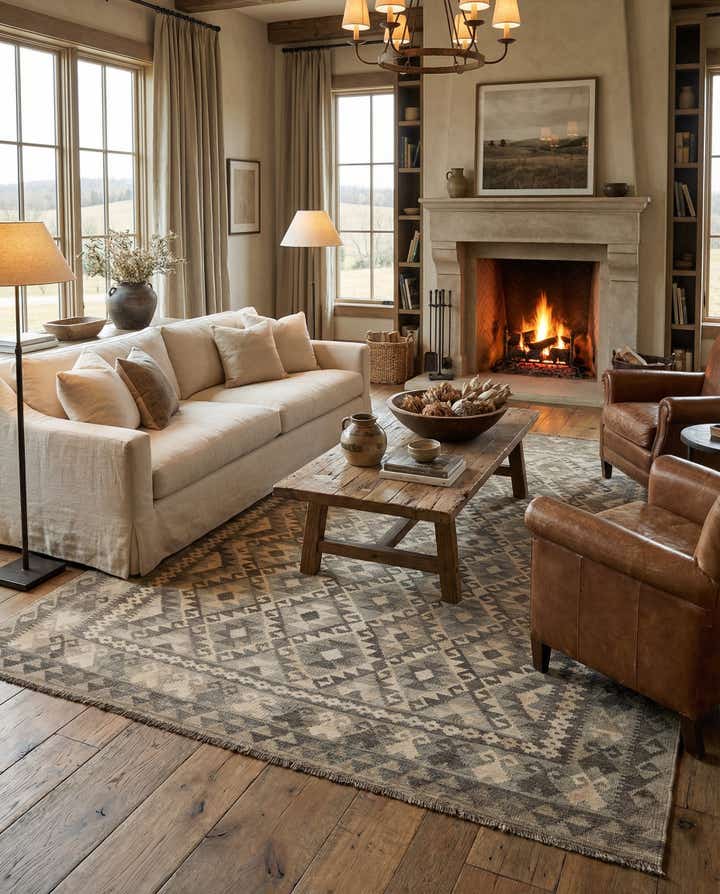 6' 10 x 9' 7 Hand Woven Kilim Maymana Wool Rug