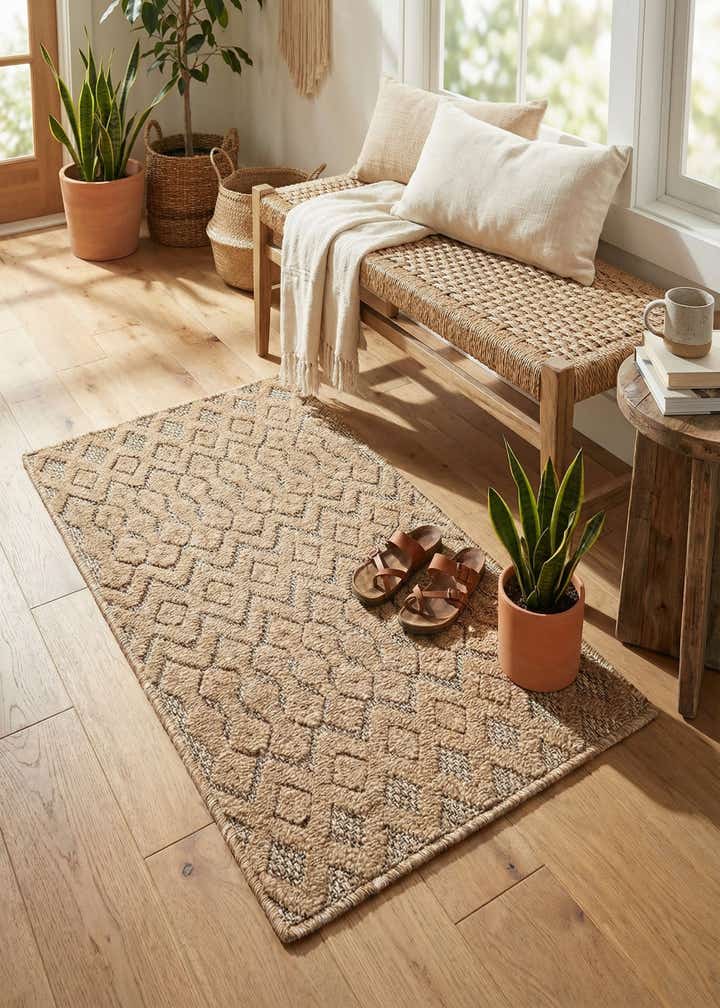 2' x 3' Easy-Clean Trellis Textured Indoor / Outdoor Rug