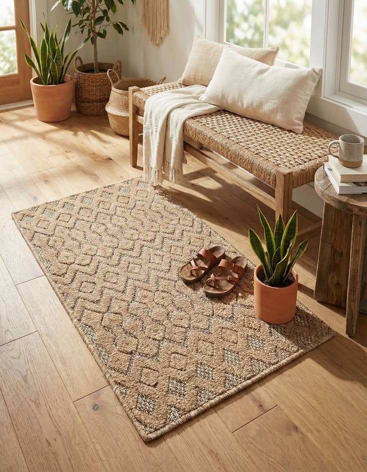 Detail image of 2' x 3'  Washable Trellis Textured Indoor / Outdoor Rug