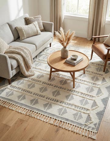 Gray and White Hand Woven Arizona Wool Square Rug