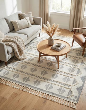 Gray and White Hand Woven Arizona Wool Square Rug