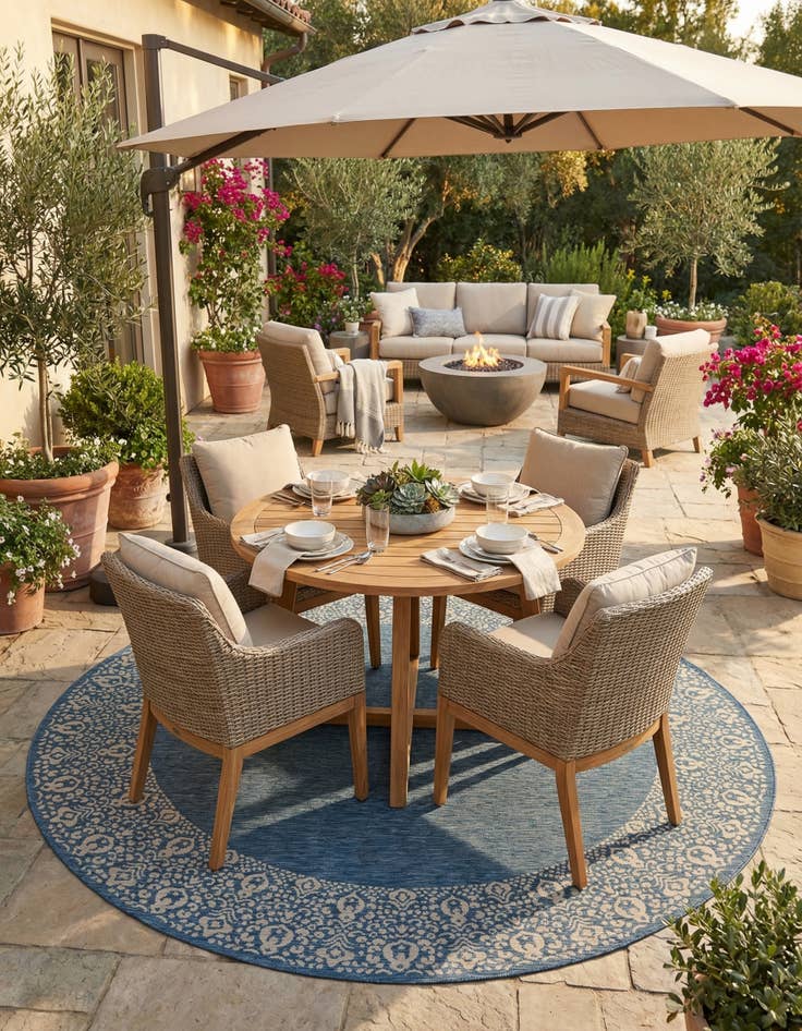 Detail image of  13' x 13'  Washable Border Indoor / Outdoor Round Rug