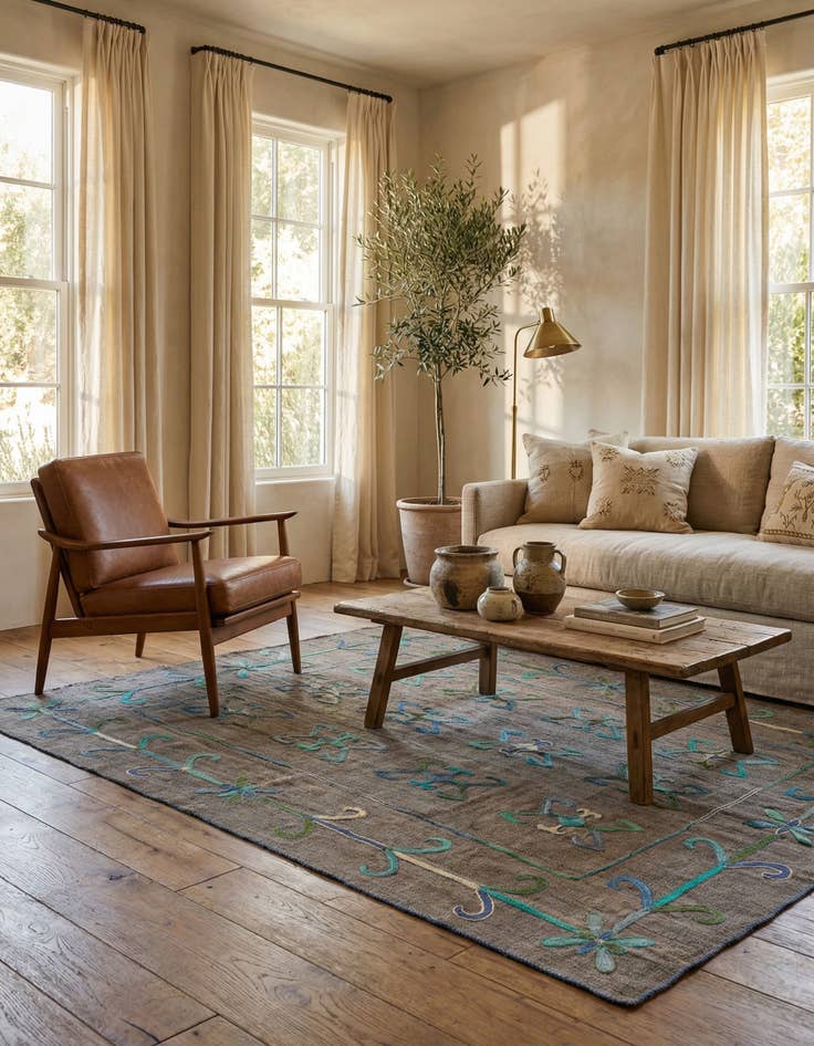 Detail image of 5' x 6' 3  Hand Woven Kilim Suzani Wool Rug