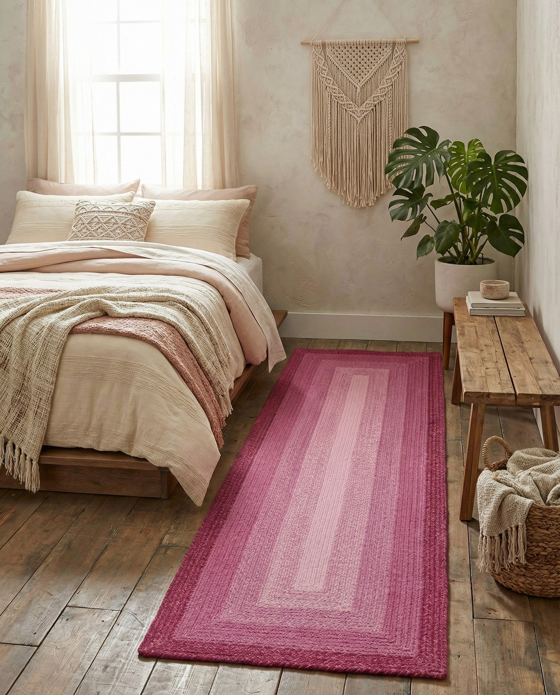  2' 7 x 8' Hand Braided Wool Runner Rug