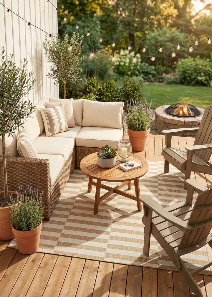 6' x 6' Easy-Clean Striped Indoor / Outdoor Square Rug