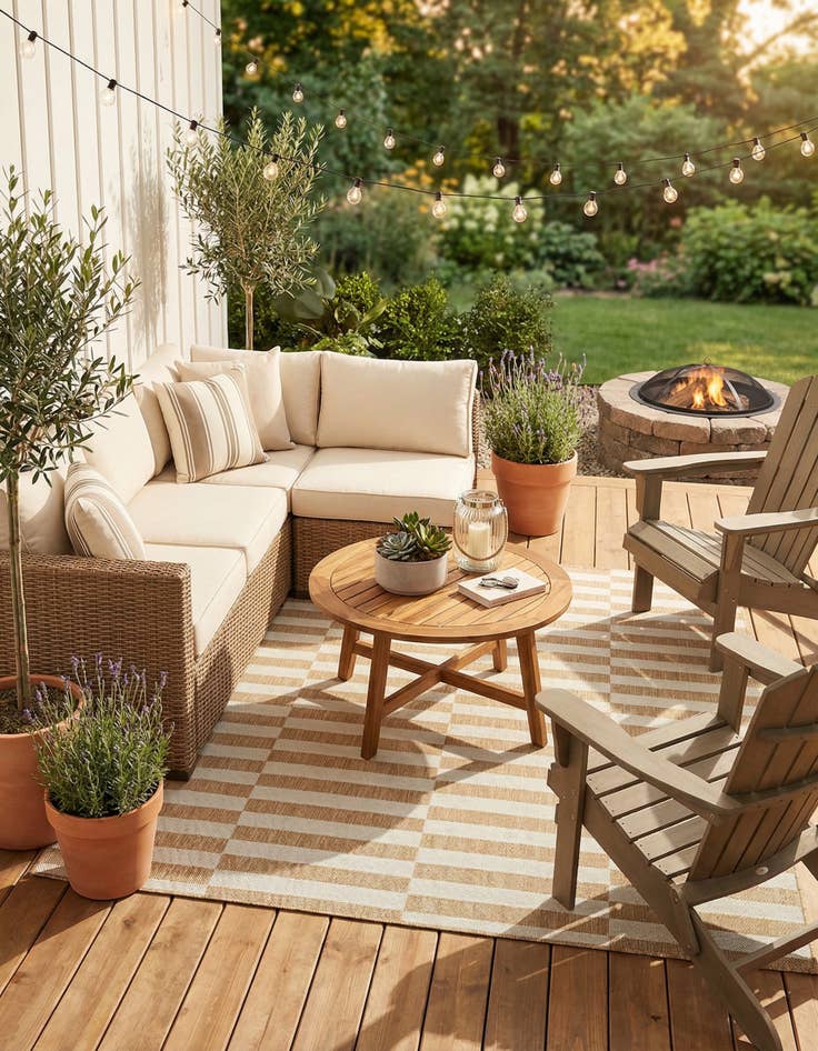 Detail image of 6' x 6' Easy-Clean Striped Indoor / Outdoor Square Rug